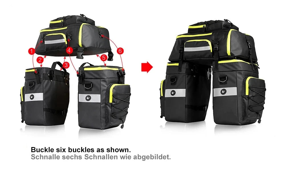 Bike Pannier Bag 3-In-1 65L Multi-Purpose Waterproof Rear Packbag
