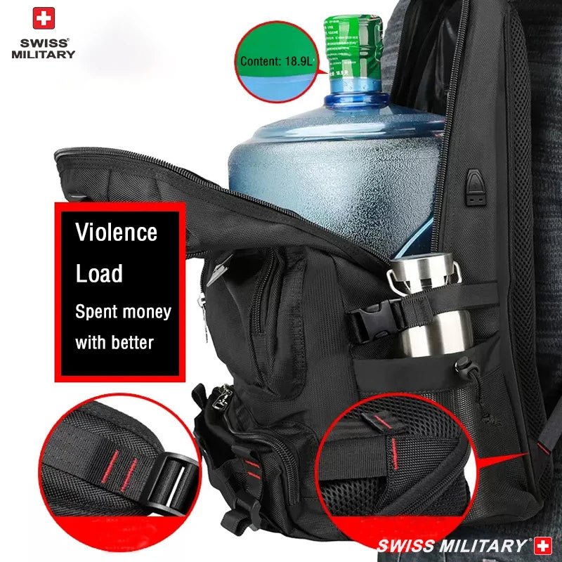SWISS Backpack Military Travel Large-Capacity Expandable Waterproof USB Bag