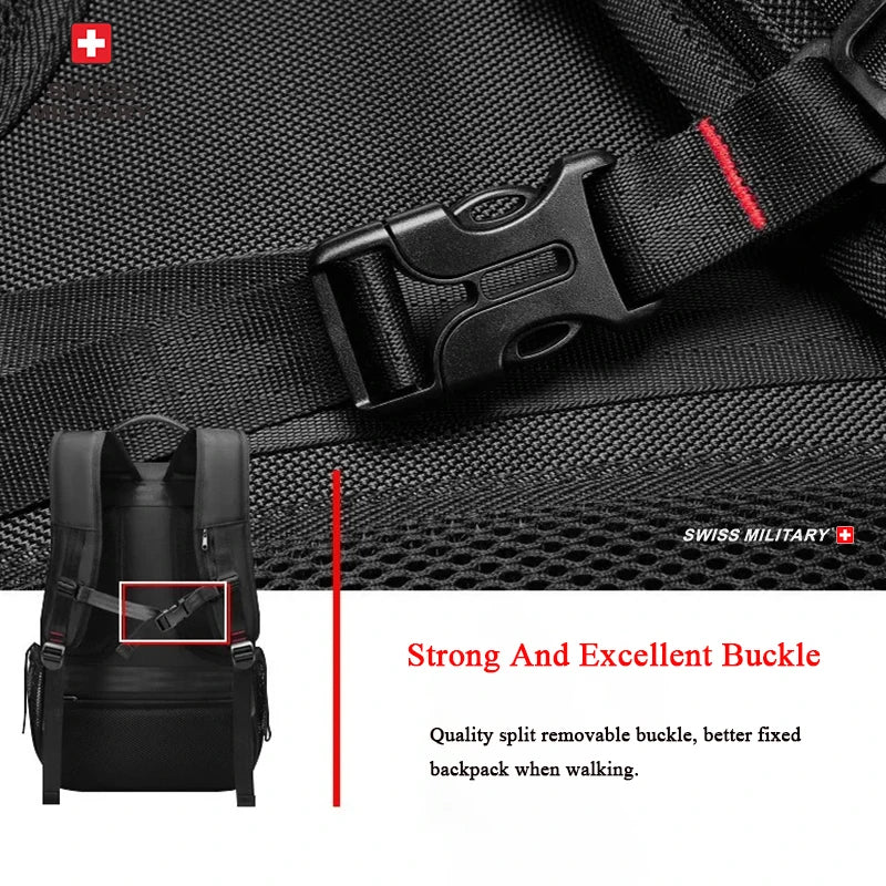SWISS Backpack Military Travel Large-Capacity Expandable Waterproof USB Bag