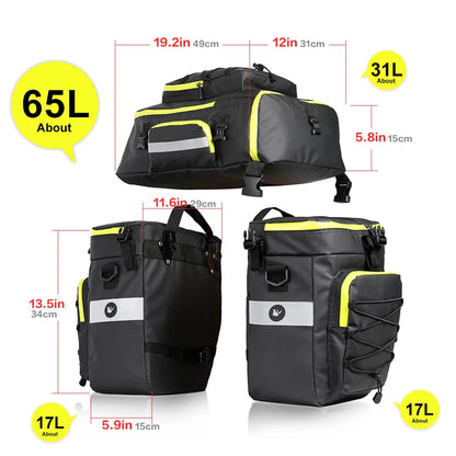 Bike Pannier Bag 3-In-1 65L Multi-Purpose Waterproof Rear Packbag