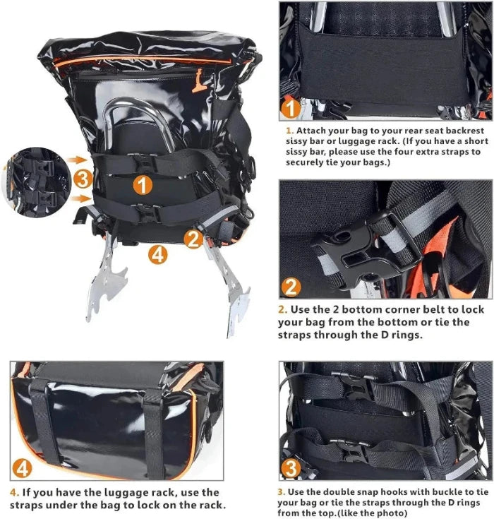 Expandable Motorcycle Tail Bag Sissy Bar Bag Motorcycle Gear Backpack with Sissy Bar Straps