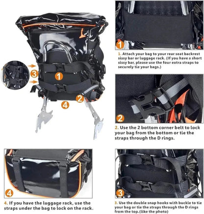 Expandable Motorcycle Tail Bag Sissy Bar Bag Motorcycle Gear Backpack with Sissy Bar Straps