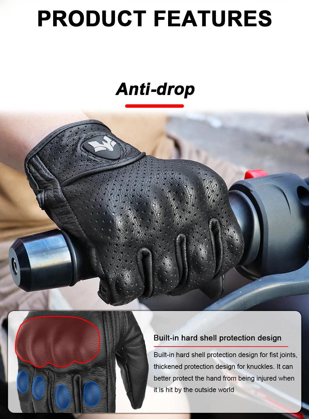 Motorcycle Leather Gloves Summer Breathable Touch Screen Full Finger Protective