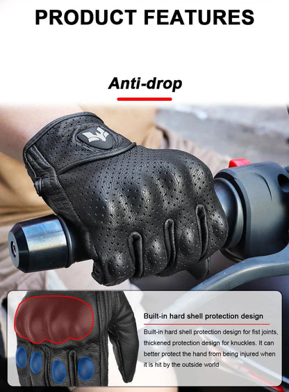 Motorcycle Leather Gloves Summer Breathable Touch Screen Full Finger Protective