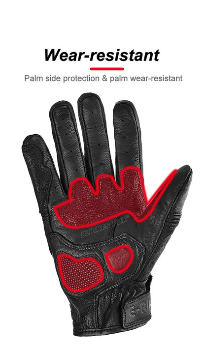 Motorcycle Leather Gloves Summer Breathable Touch Screen Full Finger Protective