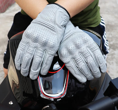 Motorcycle Leather Gloves Summer Breathable Touch Screen Full Finger Protective