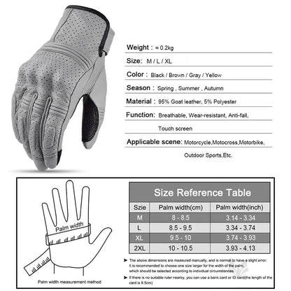 Motorcycle Leather Gloves Summer Breathable Touch Screen Full Finger Protective