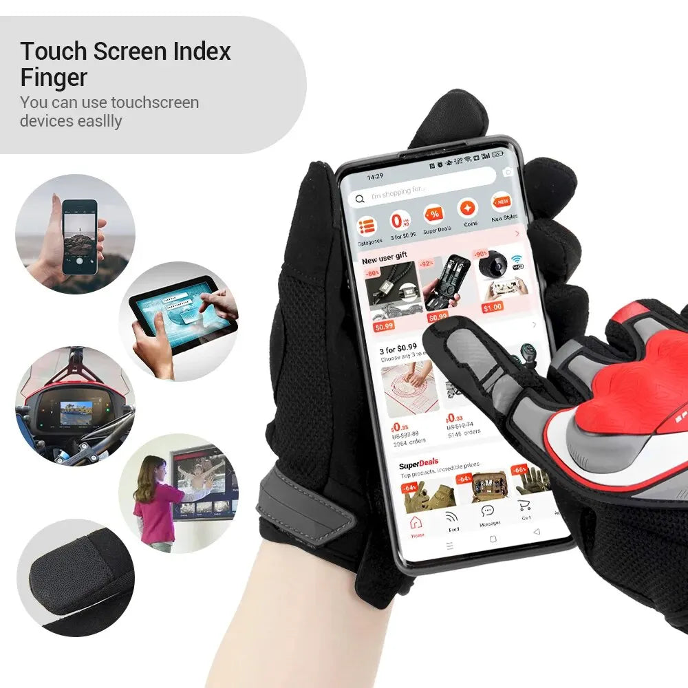 Motorcycle Gloves Unisex Breathable Touch Screen Protection Night Reflective Full Finger